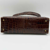 Vintage Brown Hinged Croc Embossed Leather Satchel