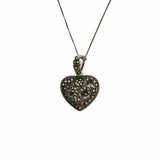 Estate 925 Sterling Silver Pendant Heart Marcasite Necklace