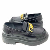 Fendi Fendigraphy Women's Black Size 36.5/6 Chunky Leather Logo Loafers