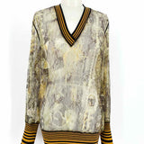 Jean Paul Gaultier Women's Multi-Color Size L V-Neck Lace Sheer Long Sleeve