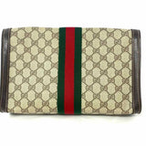 Gucci Vintage Brown GG Supreme Canvas Green/ Red web Foldover Clutch