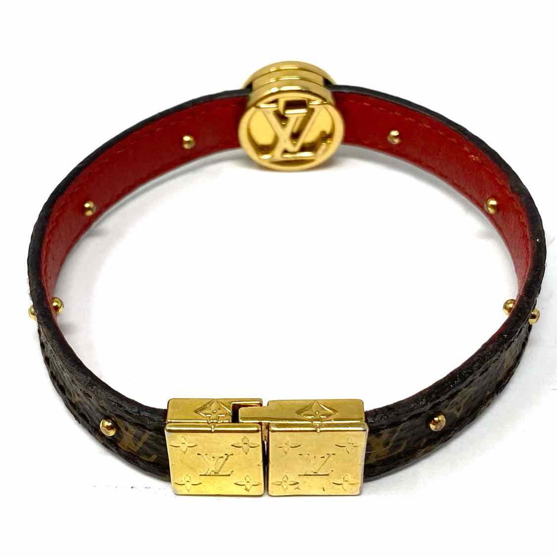 LOUIS VUITTON 2019 Circle Brown Red Reversible 7.25" Monogram Bracelet