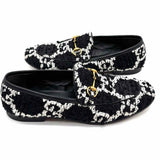 Gucci Jordaan Women's Black White Size 38/8 Tweed Horsebit GG Loafers