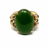 Estate size 6 14K Gold Oval Leaf Nephrite Jade Ring