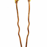 Beaded Bronze Tone Hammered Green Stone Hair Clasp