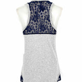Splendid Women's Gray/Navy Size M Tank Jersey Lace Trim Sleeveless