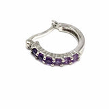 Estate 925 Sterling Silver Purple Hoop Amethyst Earrings