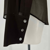 Theory Women's Brown Size S Button Down Silk Blend Ruffled Long Sleeve