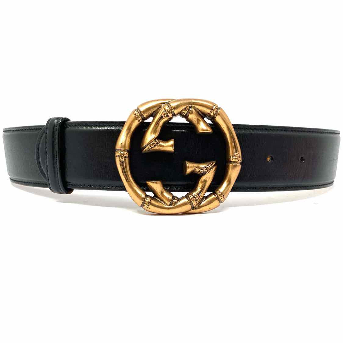 Gucci GG Rose Gold Tone Bamboo Style Buckle Size 30/75 XS Black Belt