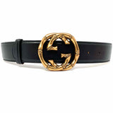 Gucci GG Rose Gold Tone Bamboo Style Buckle Size 30/75 XS Black Belt
