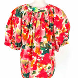 J Crew Women's Pink Size XL Puff Sleeve Abstract Short Sleeve Top