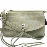 REBECCA MINKOFF Darren Sage Green Turnlock Studded Pebbled Leather Crossbody