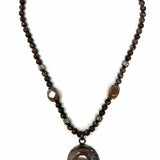 Estate 925 Sterling Silver Taupe Pendant 17.5" Beaded Agate Necklace
