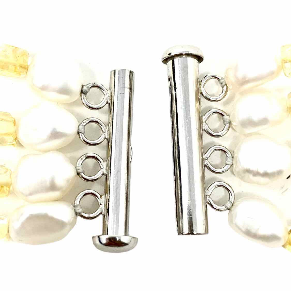 .925 Yellow Multi-strand white Rice Pearls Necklace