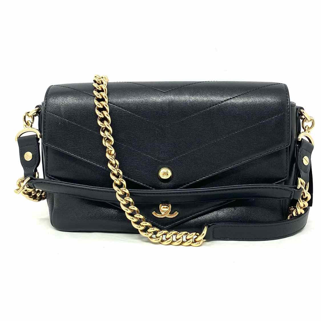 Chanel 2018/2019 Marc v-stitch Black Quilted Chevron Leather Satchel