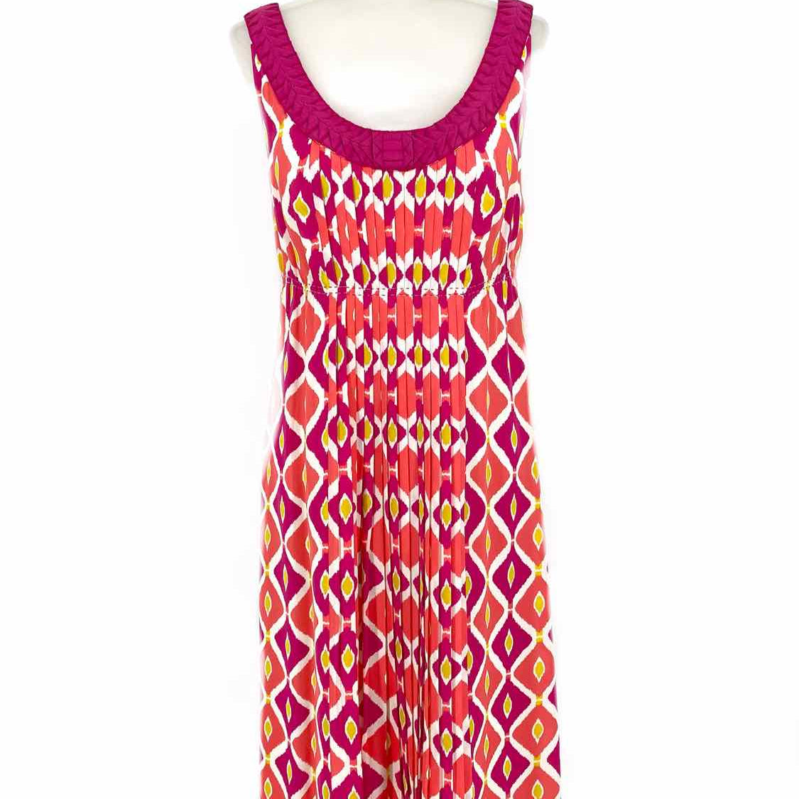 Tory Burch Women's Fuchsia/Coral Size 6 Pleated Silk Tribal Dress