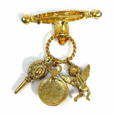 Statement Gold Tone Victorian Style Charm Brooch