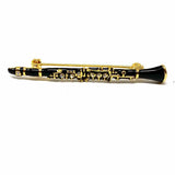 Estate Clarinet Metal Black Crystal Gold Tone Brooch