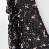Misa Women's Black Size XL Maxi Ruched Mesh Floral Dress