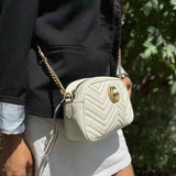 Gucci Marmont Cream Camera Bag Quilted Leather Crossbody