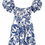 Abercrombie Poplin Puff Sleeve Women's Blue White Size S mini Floral Dress