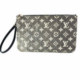 LOUIS VUITTON 2023 Denim Gray Monogram Jacquard Wristlet Clutch