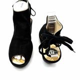 FLY LONDON Women's Black Size 41/10 Wedge Leather Peeptoe Slingbacks
