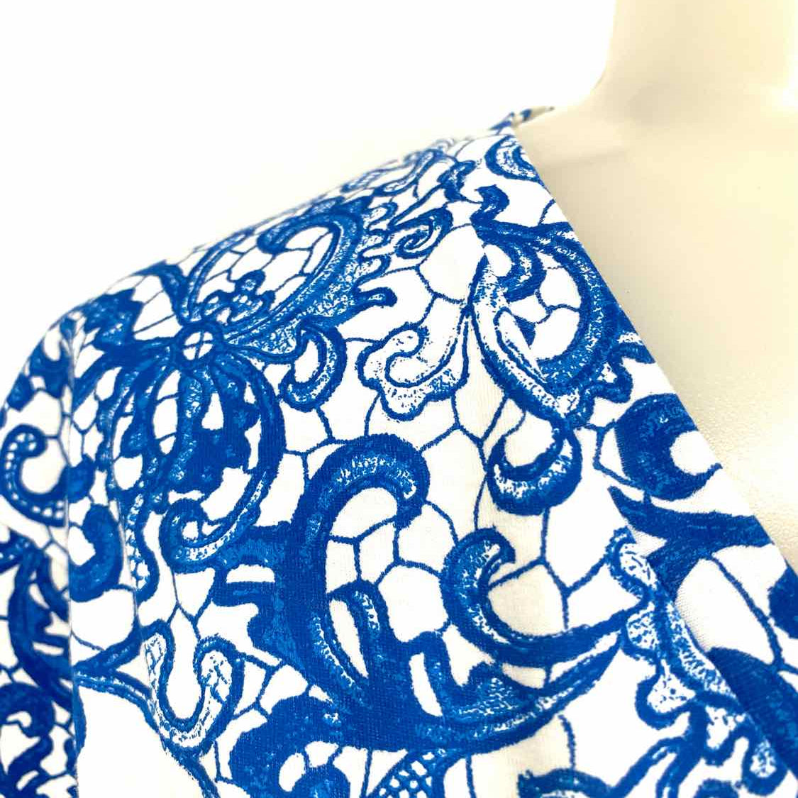 Alexander McQueen Women's Blue / White Size M V-Neck Lace Print T-shirt
