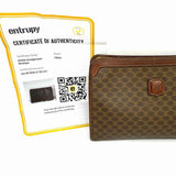 Celine Vintage Coated Canvas Brown Zip Macadam Clutch