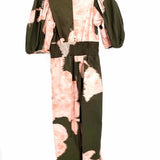 hutch Women's Brown Pink Size S Puff Sleeve Abstract Jump Suit