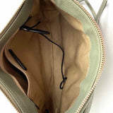 REBECCA MINKOFF Darren Sage Green Turnlock Studded Pebbled Leather Crossbody