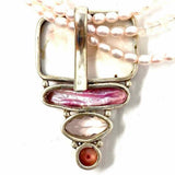 Estate 925 Sterling Silver Light Pink Multi-strand 20.5" Pendant Pearl Necklace