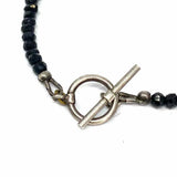 Estate 925 Sterling Silver Black Pendant 15" Beaded Pearl Black Spinel Necklace
