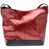 MCM Medium Spot Coated Canvas Red Black Hobo Visetos Shoulder Bag