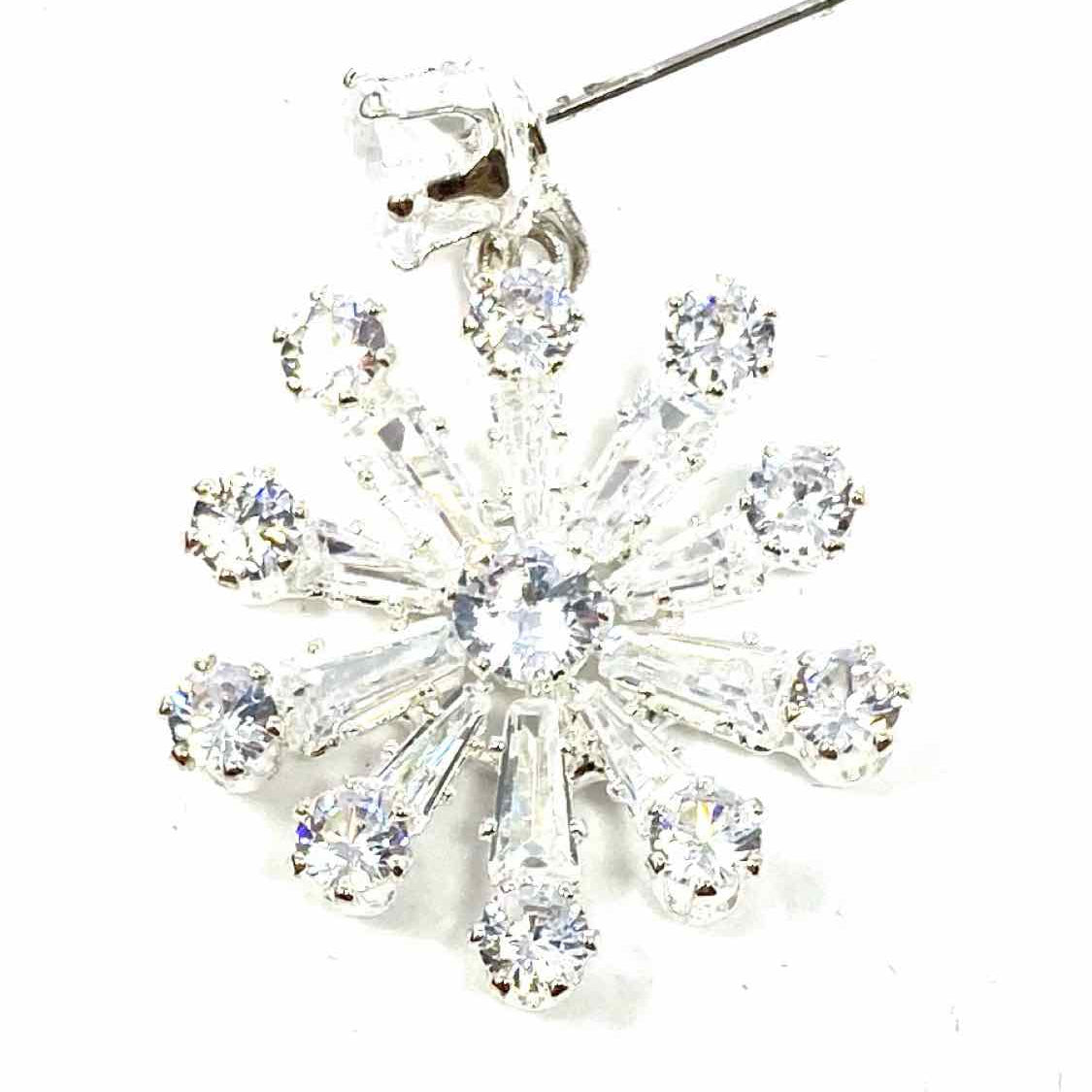 Natasha Silver Dangle 1" Snowflake Crystal Earrings