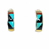 White Buffalo Zuni 925 Sterling Silver Multi-Color Hoop Earrings