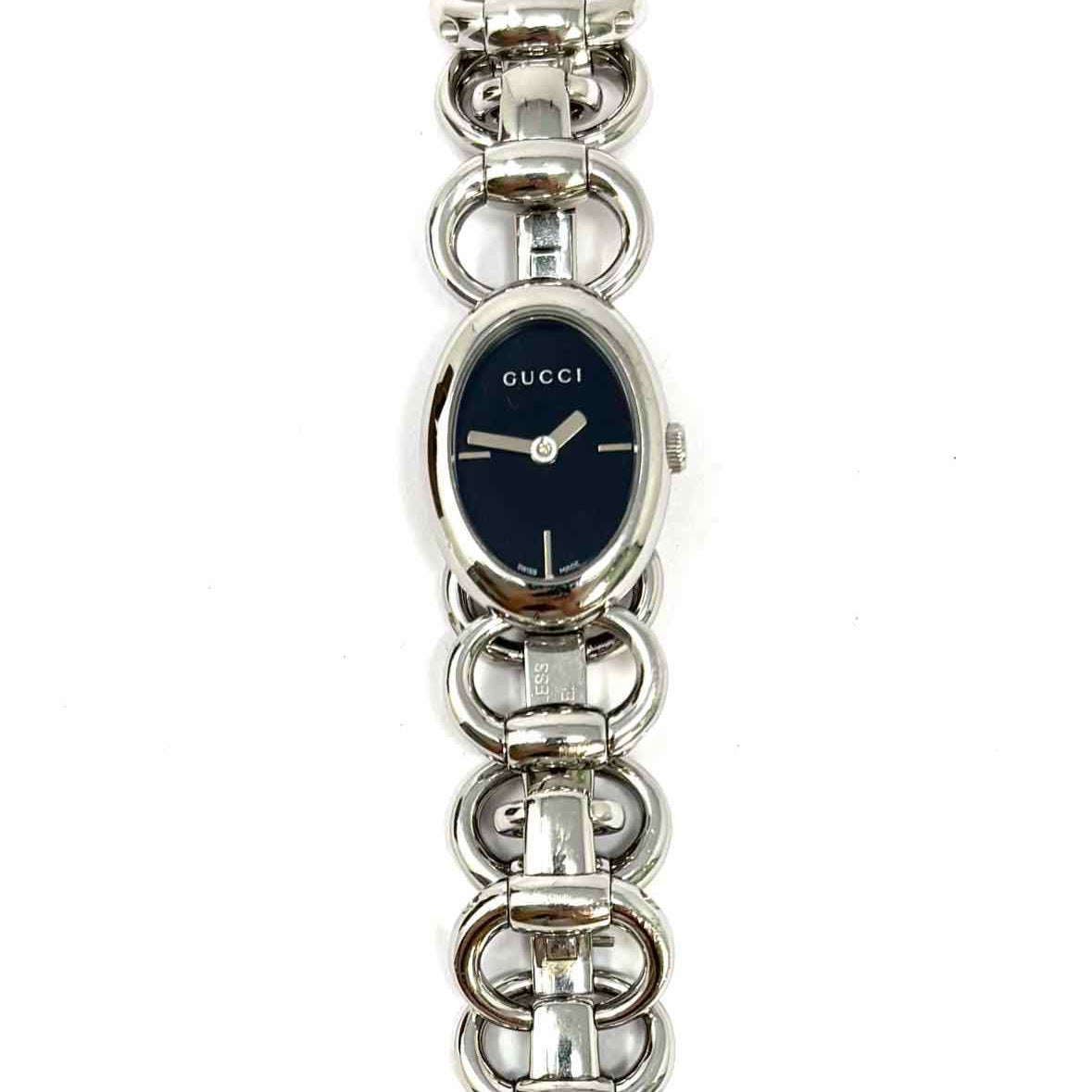 Gucci 118 Tornabuoni YA118501 Stainless Steel Silver Black Oval Watch