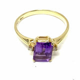 Estate size 7 10K Gold Purple Emerald Cut Amethyst Diamond Ring