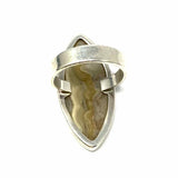 Estate size 7 925 Sterling Silver Beige Marquise Cut Lace Agate Ring