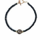 Estate Silver Black Beaded 7.5" Pearl Black Spinel Bracelet
