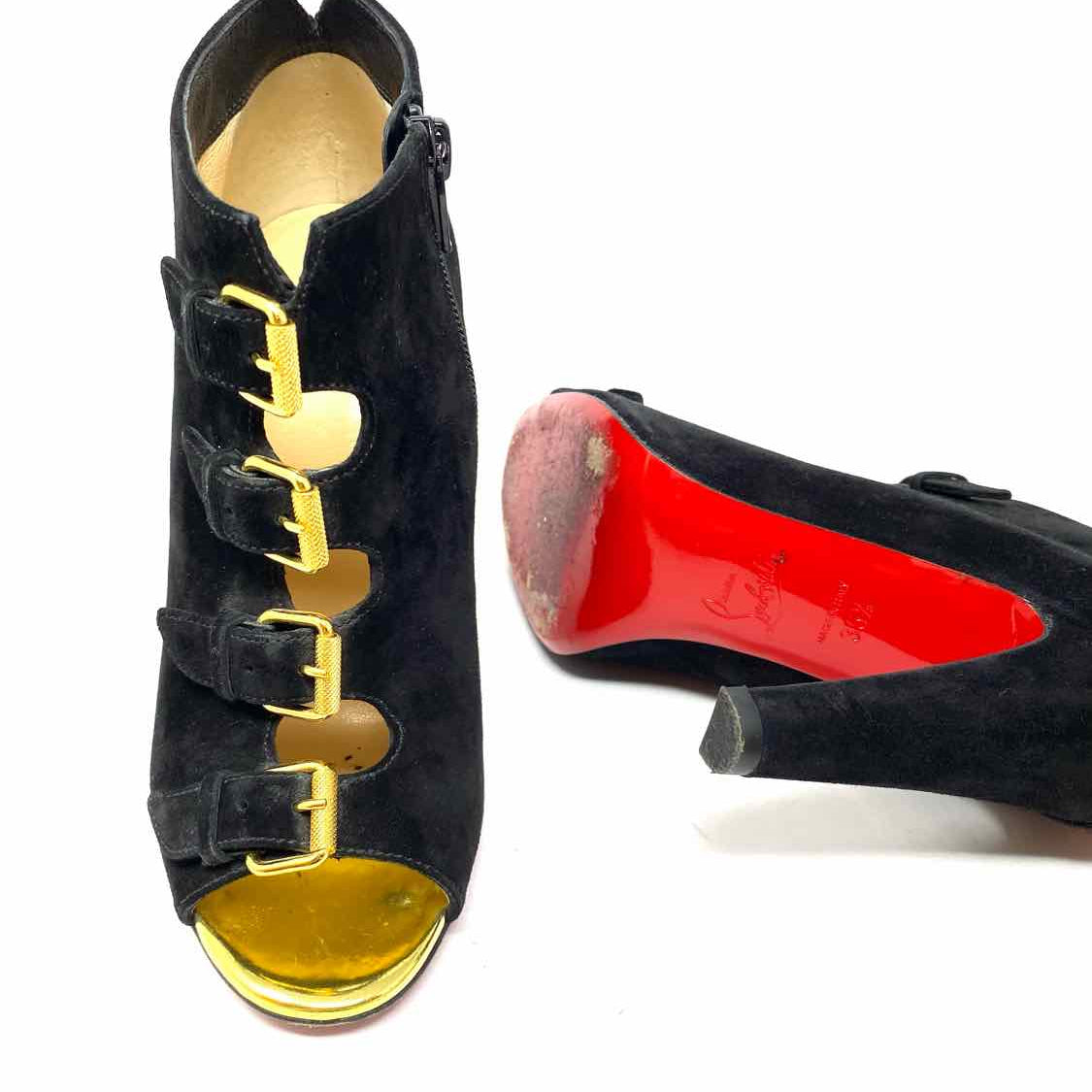 Christian Louboutin Women's Black Size 35.5/5.5 Ankle Suede Buckle Bootie