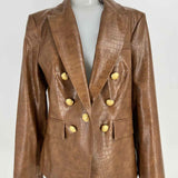 VERONICA BEARD Lawrence Women's Brown Size 10 Double Breasted Croc Jacket