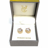 925 Sterling Rose Gold Tone Stud Round Crystal Earrings