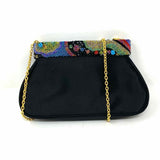 Inge Christopher Black Multi Color Beaded Trim Crossbody Clutch