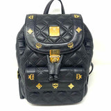 MCM Gold Plated Medallions Black Quilted Leather BackPack