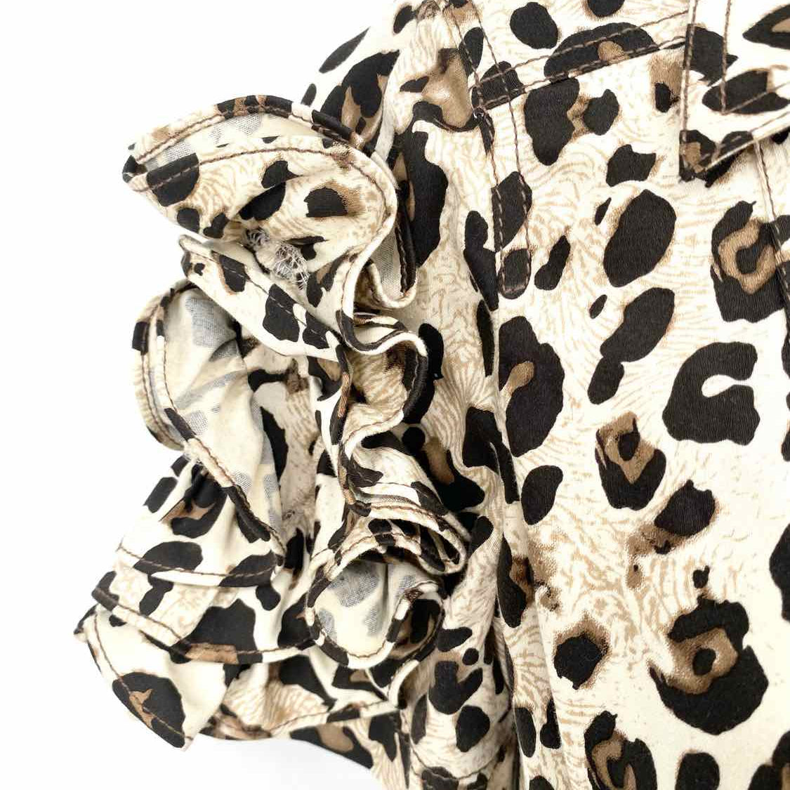 teri JON Women's Brown Size 4 Belted Button Down Cheetah Print Dress