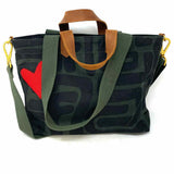 Ubuntu Commuter Safari Kuba Canvas Black Green Multi-Carry Heart Tote