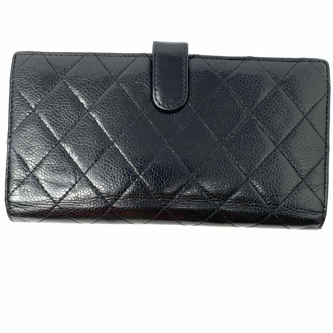 Chanel 2011 Classic Long Flap Black Quilted Caviar Leather Wallet