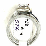 size 7.5 .925 Sterling Silver Layered Triple Band Cubic Zirconia Ring