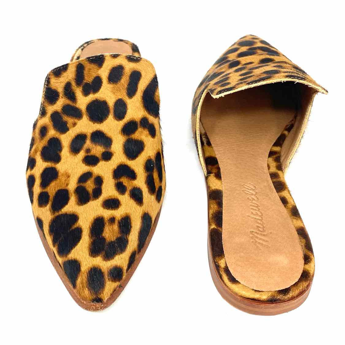Madewell Women's Black Brown Size 7.5 Flat Calf Hair Leopard Print Mules